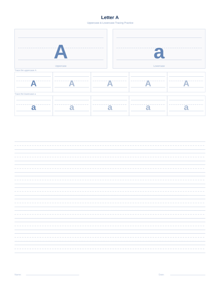 Letter A Tracing Worksheet printable PDF preview — letter size