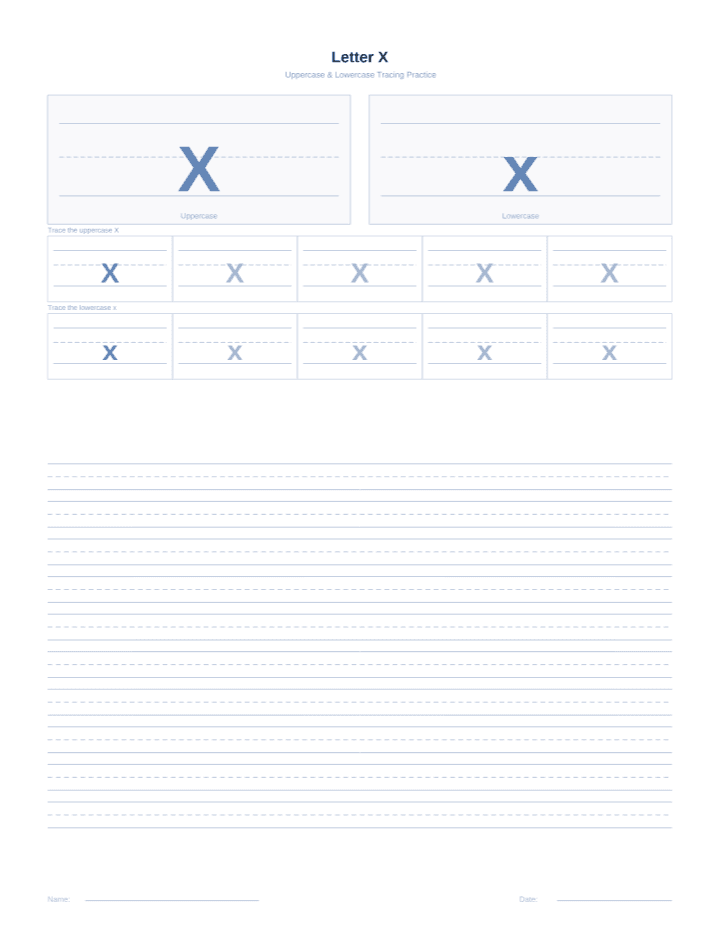 Letter X Tracing Worksheet printable PDF preview — letter size