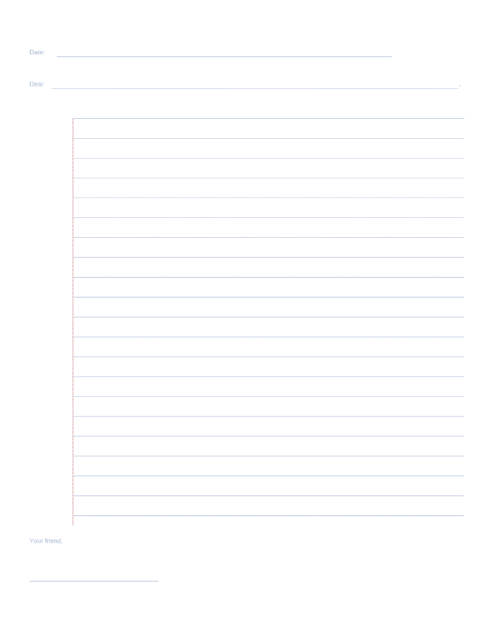 Friendly Letter Writing Paper (Printable) printable PDF preview — letter size