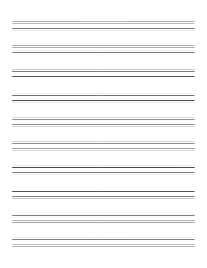 Music Staff Paper (Blank Sheet Music) printable PDF preview — letter size
