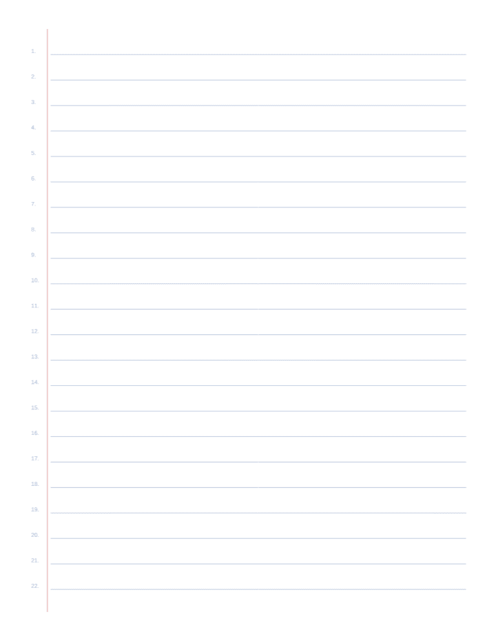 Numbered Writing Paper — Spelling Test (22 Lines) printable PDF preview — letter size