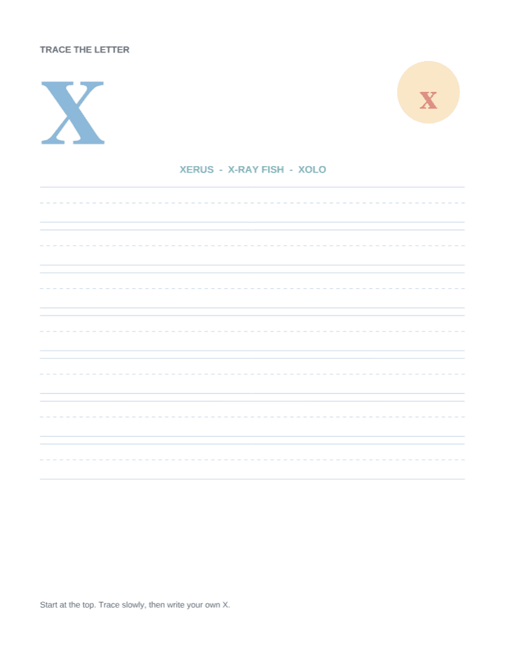 Letter X Animal Tracing Worksheet printable PDF preview — letter size