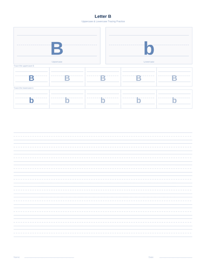 Letter B Tracing Worksheet printable PDF preview — letter size