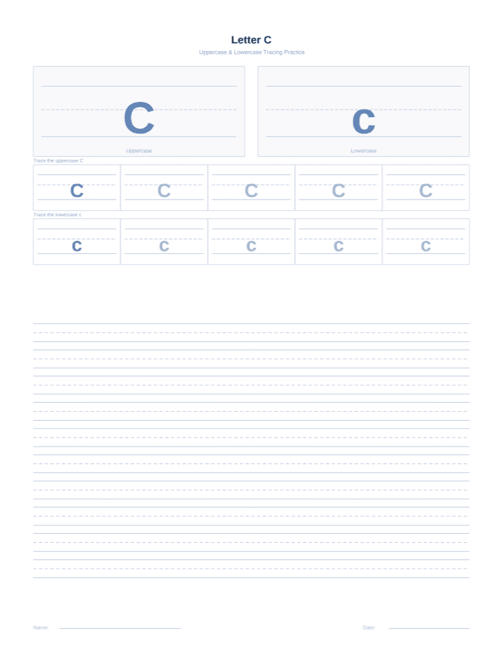 Letter C Tracing Worksheet printable PDF preview — letter size