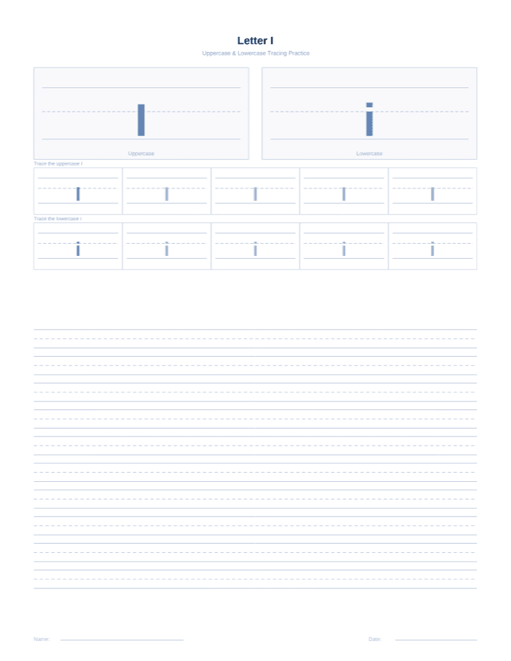 Letter I Tracing Worksheet printable PDF preview — letter size
