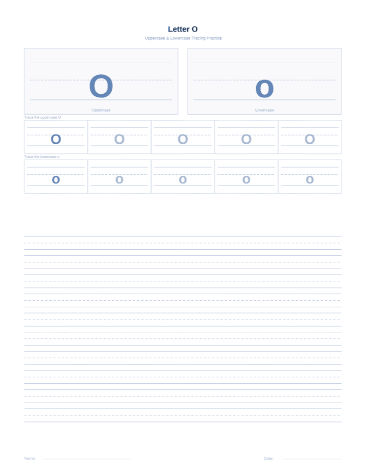 Letter O Tracing Worksheet printable PDF preview — letter size