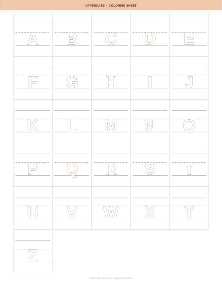 Uppercase Alphabet Coloring Sheet printable PDF preview — letter size