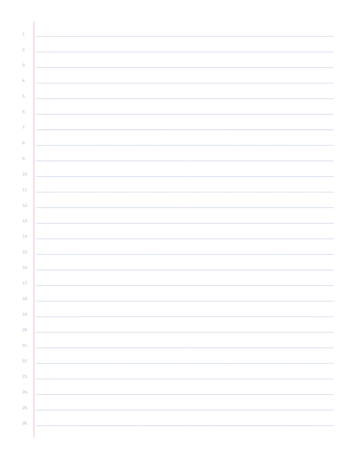 Numbered Writing Paper — Composition (26 Lines) printable PDF preview — letter size
