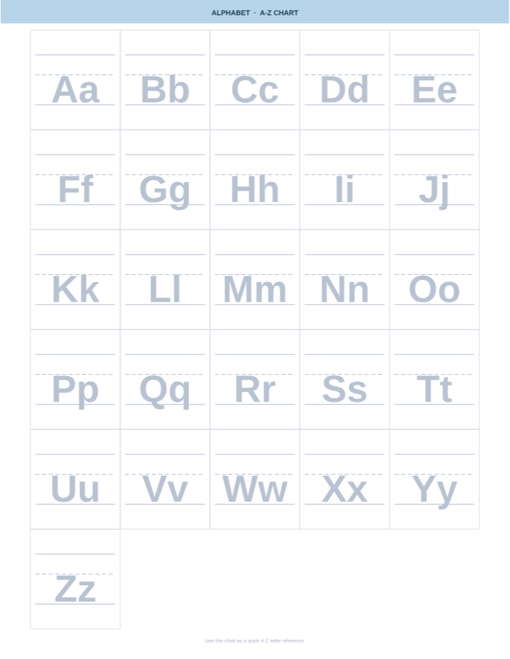 Alphabet Chart A-Z printable preview