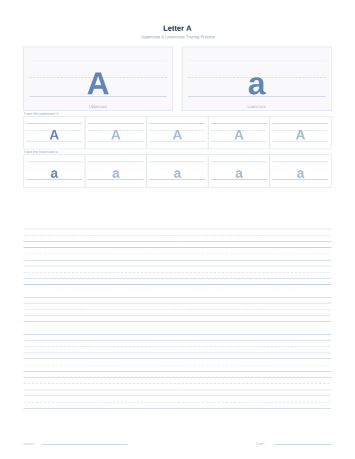 Letter A Tracing Worksheet printable preview