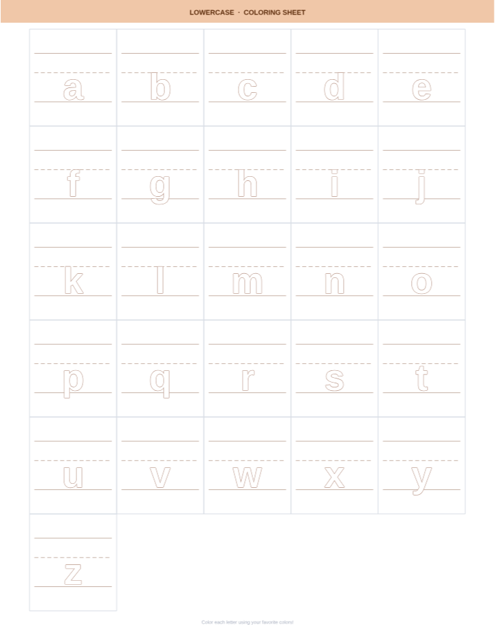 Lowercase Alphabet Coloring Sheet printable preview