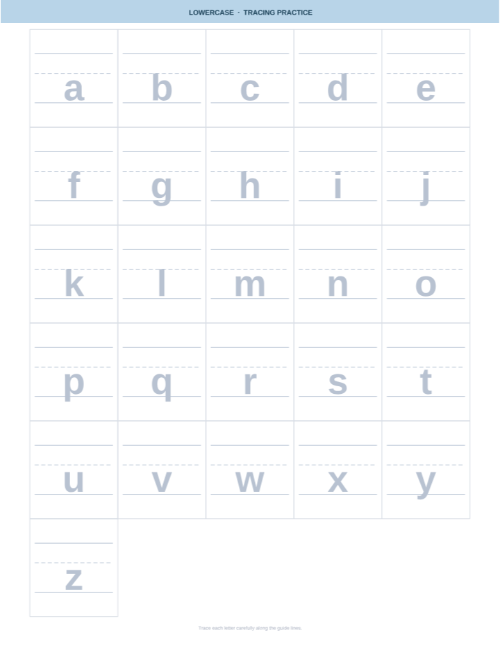 Lowercase Alphabet Tracing printable preview