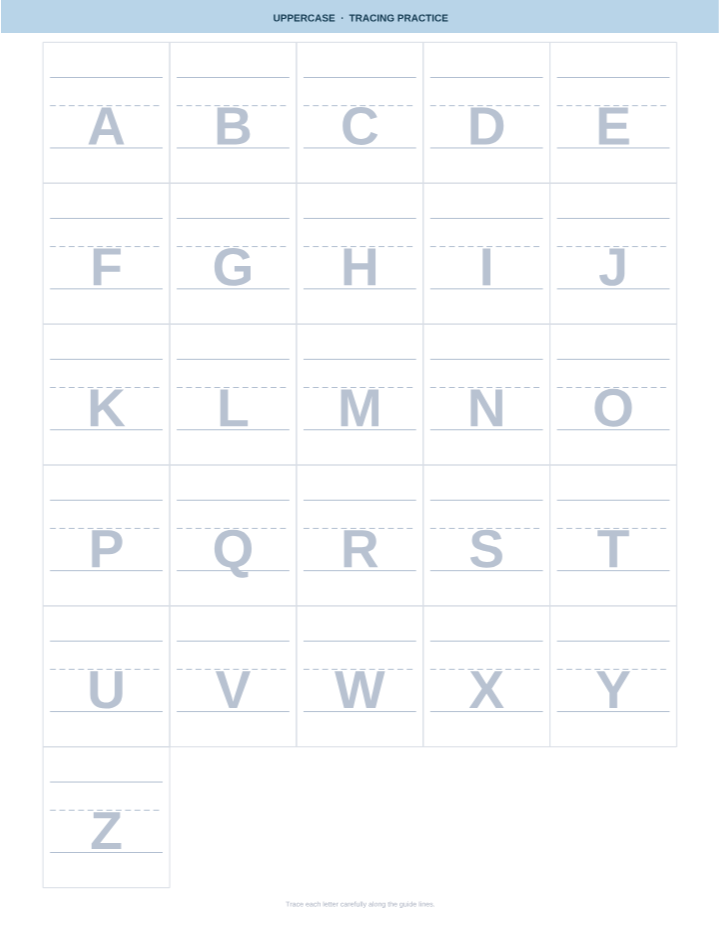 Uppercase Alphabet Tracing printable preview