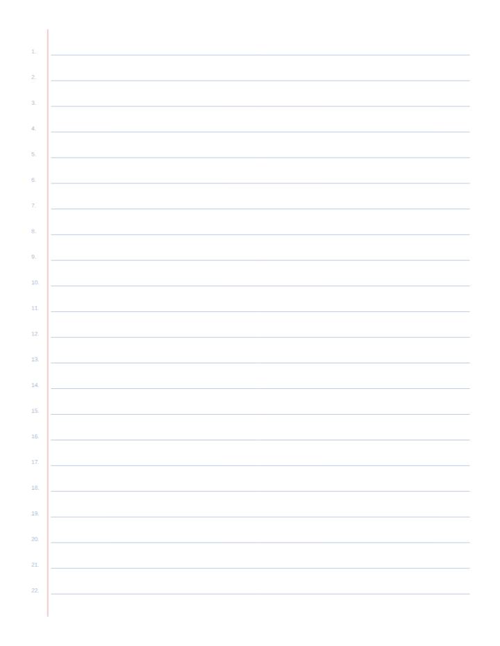 Numbered Writing Paper — Spelling Test (22 Lines) printable preview
